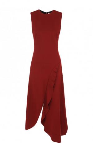 Приталенное платье-миди с круглым вырезом и оборками Victoria Beckham. Цвет: бордовый