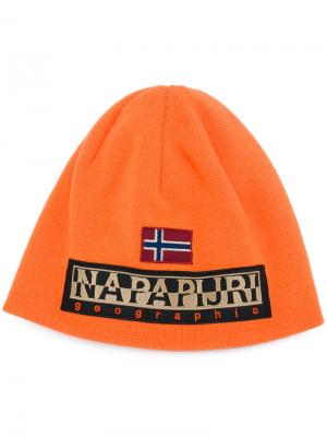 Вязаная шапка с логотипом Napapijri. Цвет: жёлтый и оранжевый