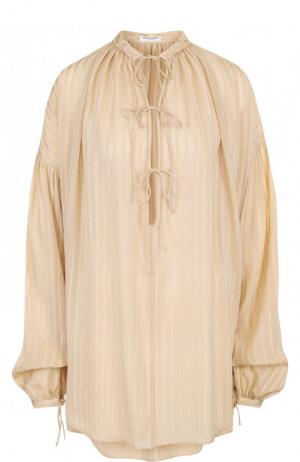 Шелковая блуза свободного кроя с воротником-стойкой Saint Laurent. Цвет: бежевый