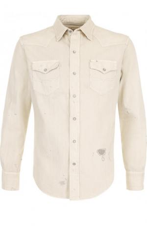 Джинсовая рубашка с декоративными потертостями Polo Ralph Lauren. Цвет: бежевый
