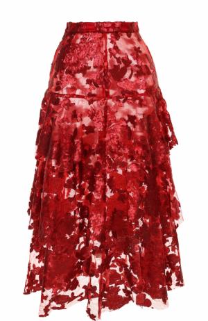 Многоярусная юбка-миди с пайетками Rodarte. Цвет: красный
