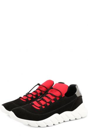 Замшевые кроссовки на шнуровке Fendi. Цвет: черный