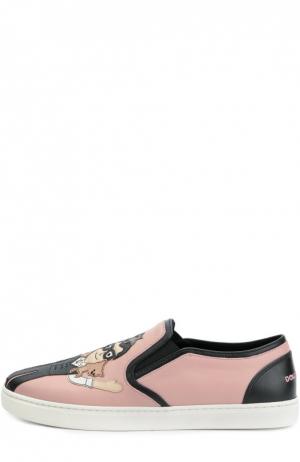 Кожаные слипоны London с аппликациями Dolce & Gabbana. Цвет: розовый