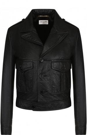 Укороченная кожаная куртка на пуговицах Saint Laurent. Цвет: черный