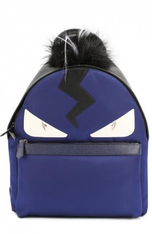 Рюкзак с аппликацией Bag Bugs и меховой отделкой Fendi. Цвет: синий