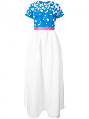 Бальное платье с декором из цветов на лифе Carolina Herrera. Цвет: синий