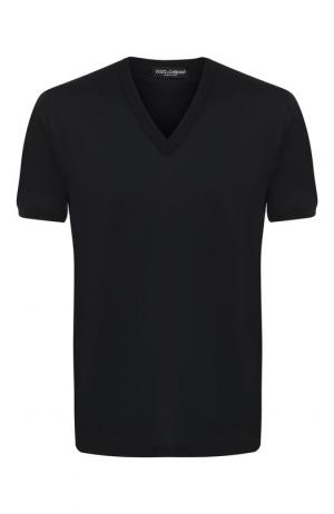 Хлопковая футболка с V-образным вырезом Dolce & Gabbana. Цвет: темно-синий