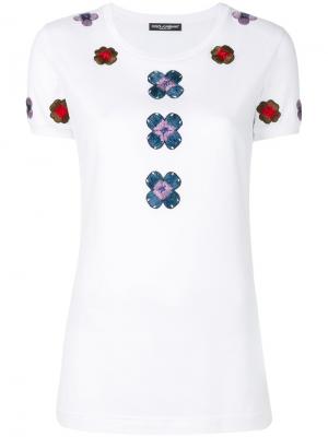 Футболка с цветочной вышивкой Dolce & Gabbana. Цвет: белый