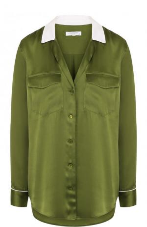 Шелковая блуза свободного кроя с контрастной отделкой Equipment. Цвет: зеленый