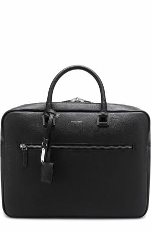 Кожаная сумка для ноутбука с плечевым ремнем Saint Laurent. Цвет: черный