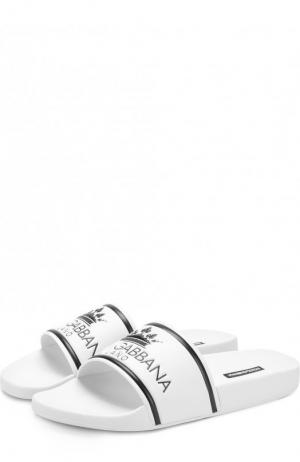 Резиновые шлепанцы Saint Barth с кожаной отделкой Dolce & Gabbana. Цвет: белый