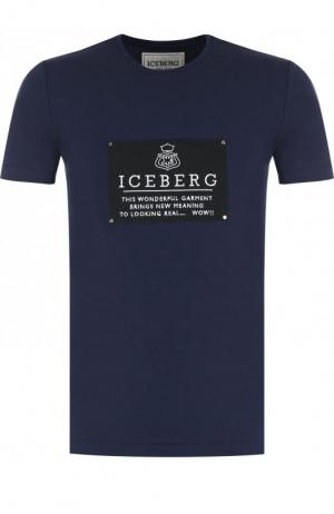 Хлопковая футболка с принтом Iceberg. Цвет: темно-синий