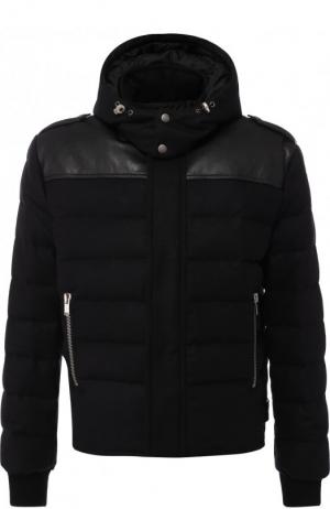 Куртка с кожаной отделкой на молнии Saint Laurent. Цвет: черный
