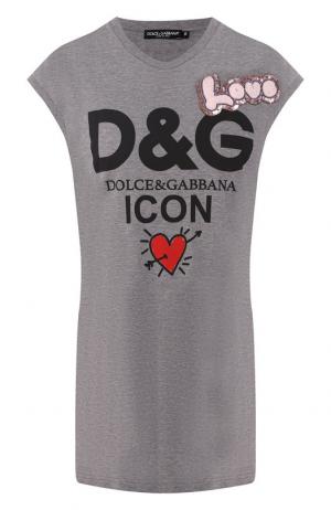 Хлопковая футболка с принтом Dolce & Gabbana. Цвет: серый