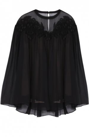 Шелковая блуза свободного кроя с кружевной отделкой Chloé. Цвет: черный