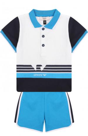 Хлопковый комплект из футболки и шорт Armani Junior. Цвет: темно-синий