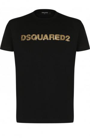 Хлопковая футболка с вышивкой пайетками Dsquared2. Цвет: черный