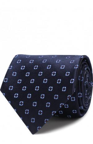 Шелковый галстук с узором Kiton. Цвет: темно-синий