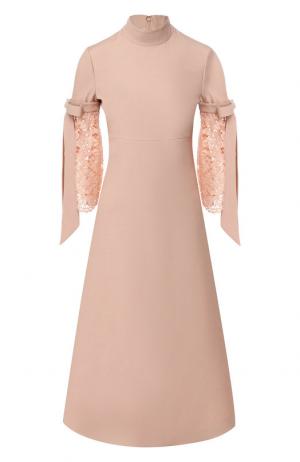 Платье-миди из смеси шерсти и шелка Valentino. Цвет: светло-розовый