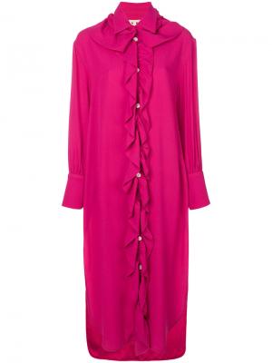 Платье-рубашка с оторочкой из рюшей Marni. Цвет: розовый и фиолетовый