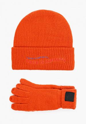 Шапка и перчатки Desigual. Цвет: оранжевый