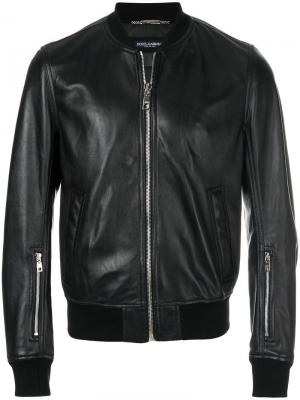 Кожаная куртка-бомбер Dolce & Gabbana. Цвет: чёрный