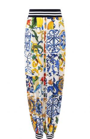 Брюки из смеси шелка и хлопка с принтом Dolce & Gabbana. Цвет: разноцветный