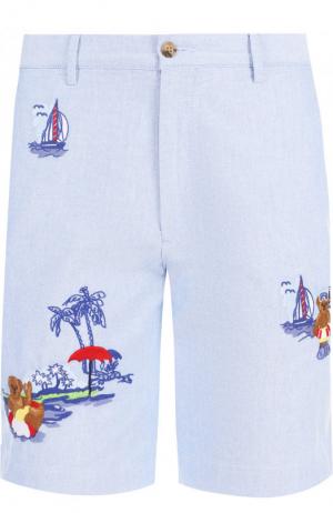Хлопковые шорты прямого кроя с нашивками Polo Ralph Lauren. Цвет: голубой