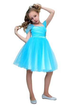 Платье с брошью Ladetto. Цвет: голубой