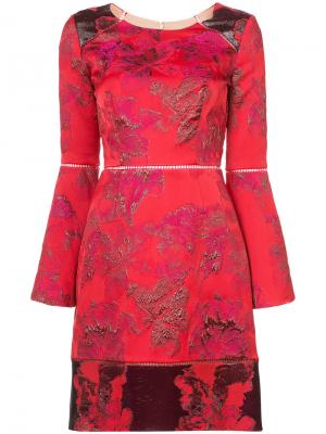 Приталенное платье с цветочным узором Marchesa Notte. Цвет: красный