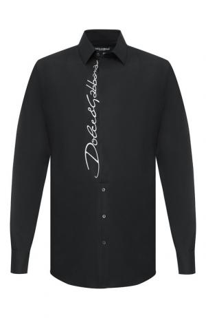 Рубашка из смеси хлопка и вискозы с воротником кент Dolce & Gabbana. Цвет: черный