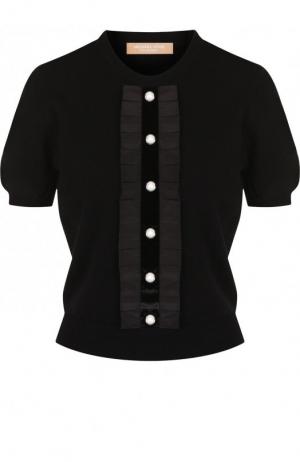 Кашемировый пуловер с укороченным рукавом и декоративной отделкой Michael Kors Collection. Цвет: черный