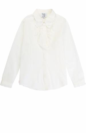 Хлопковая блуза с оборками и бантом Aletta. Цвет: кремовый