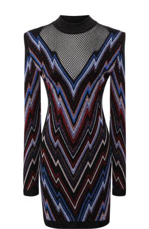 Вязаное мини-платье с воротником-стойкой и металлизированной нитью Balmain. Цвет: разноцветный