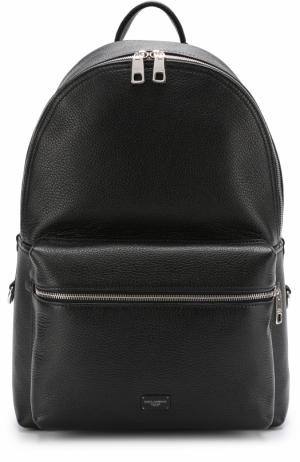 Кожаный рюкзак с внешним карманом на молнии Dolce & Gabbana. Цвет: черный