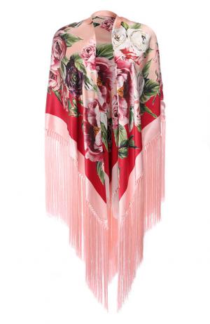 Платок из смеси шелка и вискозы с цветочным принтом Dolce & Gabbana. Цвет: розовый