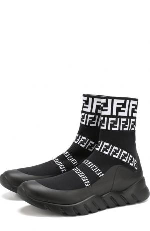 Высокие текстильные кроссовки Fendi. Цвет: черный
