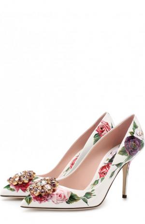 Лаковые туфли Bellucci с цветочным принтом и брошью Dolce & Gabbana. Цвет: разноцветный