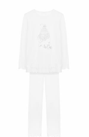 Пижама с кружевной отделкой и металлизированным принтом La Perla. Цвет: белый