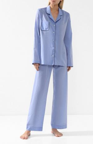 Однотонная хлопковая пижама Derek Rose. Цвет: голубой