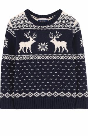 Пуловер из хлопка и шерсти с принтом Polo Ralph Lauren. Цвет: синий