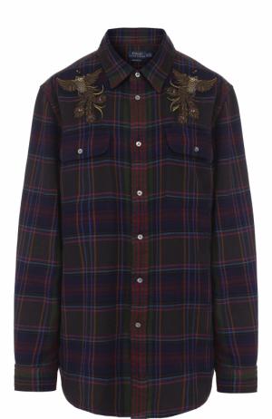 Хлопковая блуза прямого кроя в клетку Polo Ralph Lauren. Цвет: бордовый
