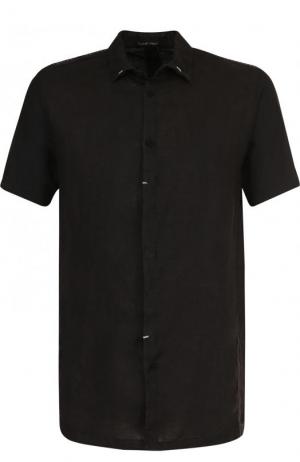 Рубашка с короткими рукавами из смеси льна и хлопка Transit. Цвет: черный