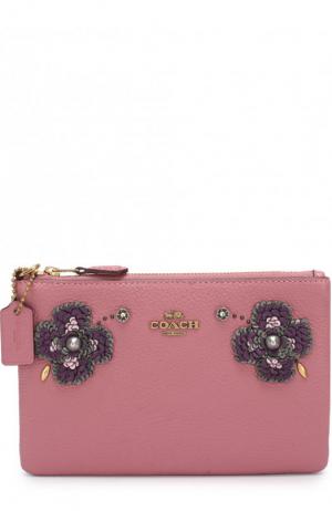 Кожаный кошелек на молнии с декором Coach. Цвет: розовый