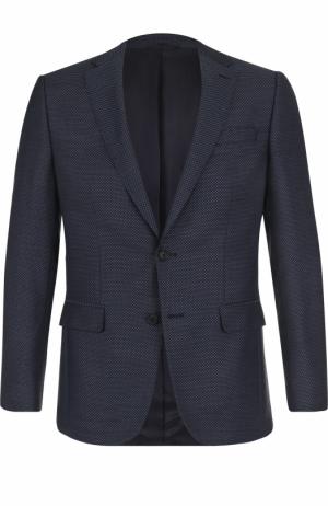 Однобортный шерстяной пиджак BOSS. Цвет: темно-синий