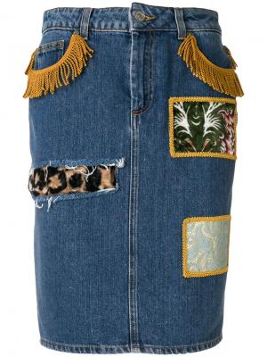 Джинсовая юбка с заплатками Jeremy Scott. Цвет: синий