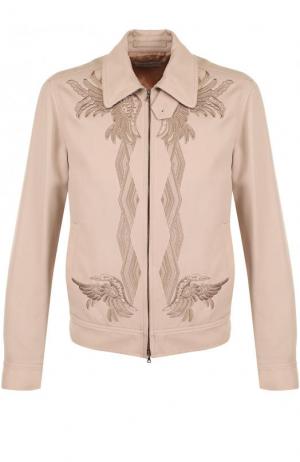 Шерстяная куртка на молнии с вышивкой Dries Van Noten. Цвет: светло-розовый