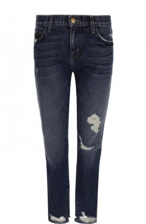 Укороченные джинсы прямого кроя с потертостями Current/Elliott. Цвет: синий