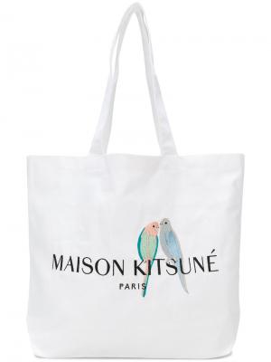 Сумка-тоут с принтом логотипа Maison Kitsuné. Цвет: белый