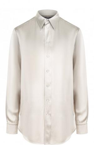 Однотонная шелковая блуза с отложным воротником Ralph Lauren. Цвет: серебряный